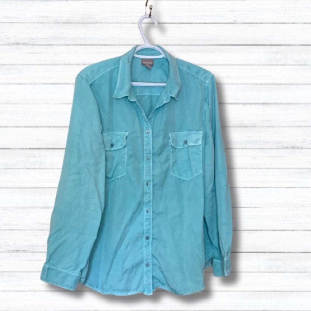 Chico's Vibrant Aqua Blue Casual Button Down Shirt with Long Sleeves